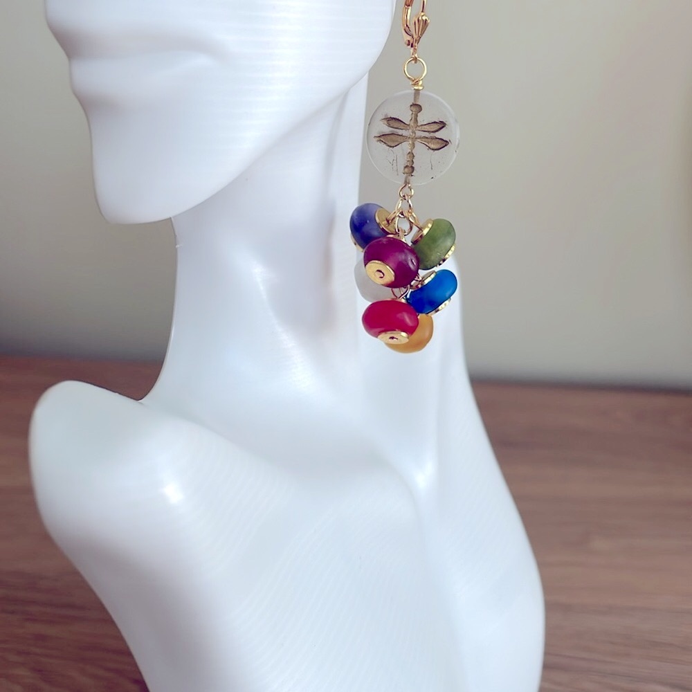 HAND CRAFTED DRAGONFLY EARRINGS Red Mint Green Blue Yellow Purple White Indigo - Picture 3 of 12